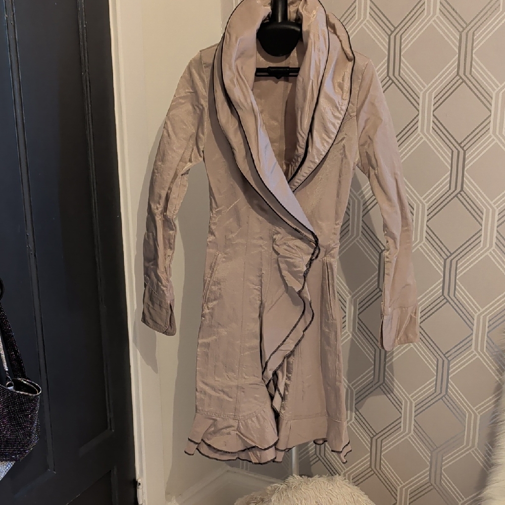 Elegant Cream Trench Coat with Black Trim